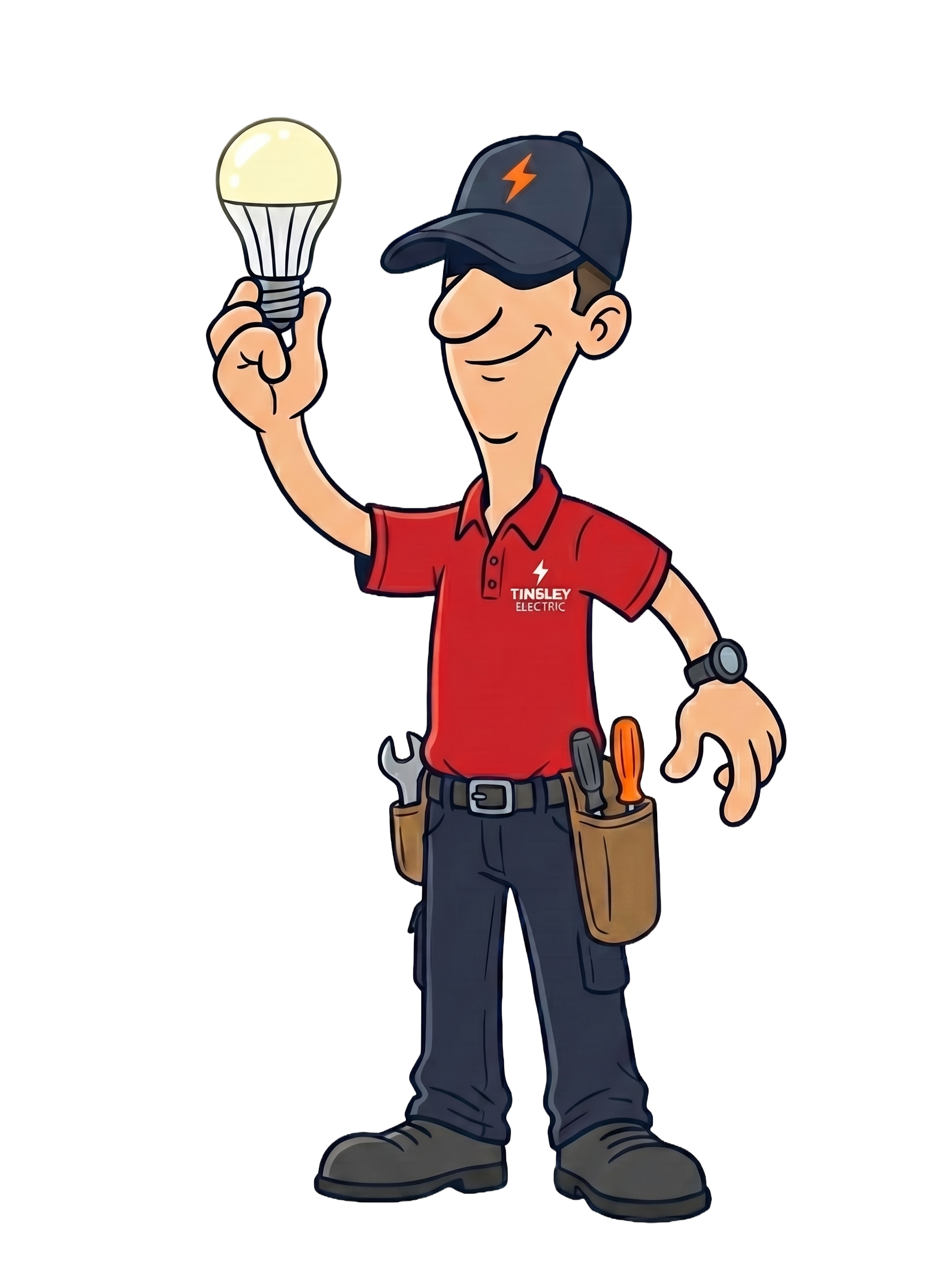 Tinsley Electric cartoon mascot waving